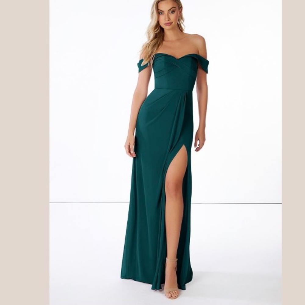 Azazie Emerald Off-Shoulder Maxi Dress